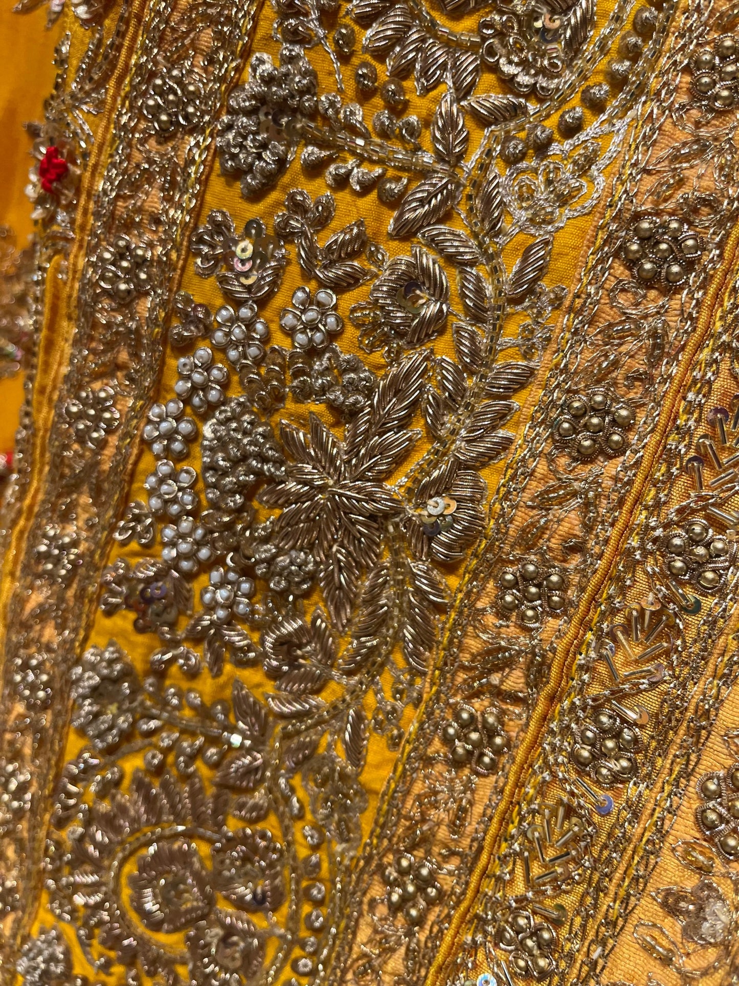 MUSTARD COLOUR CHINON HAND EMBROIDERED SAREE EMBELLISHED WITH ZARDOZI WORK