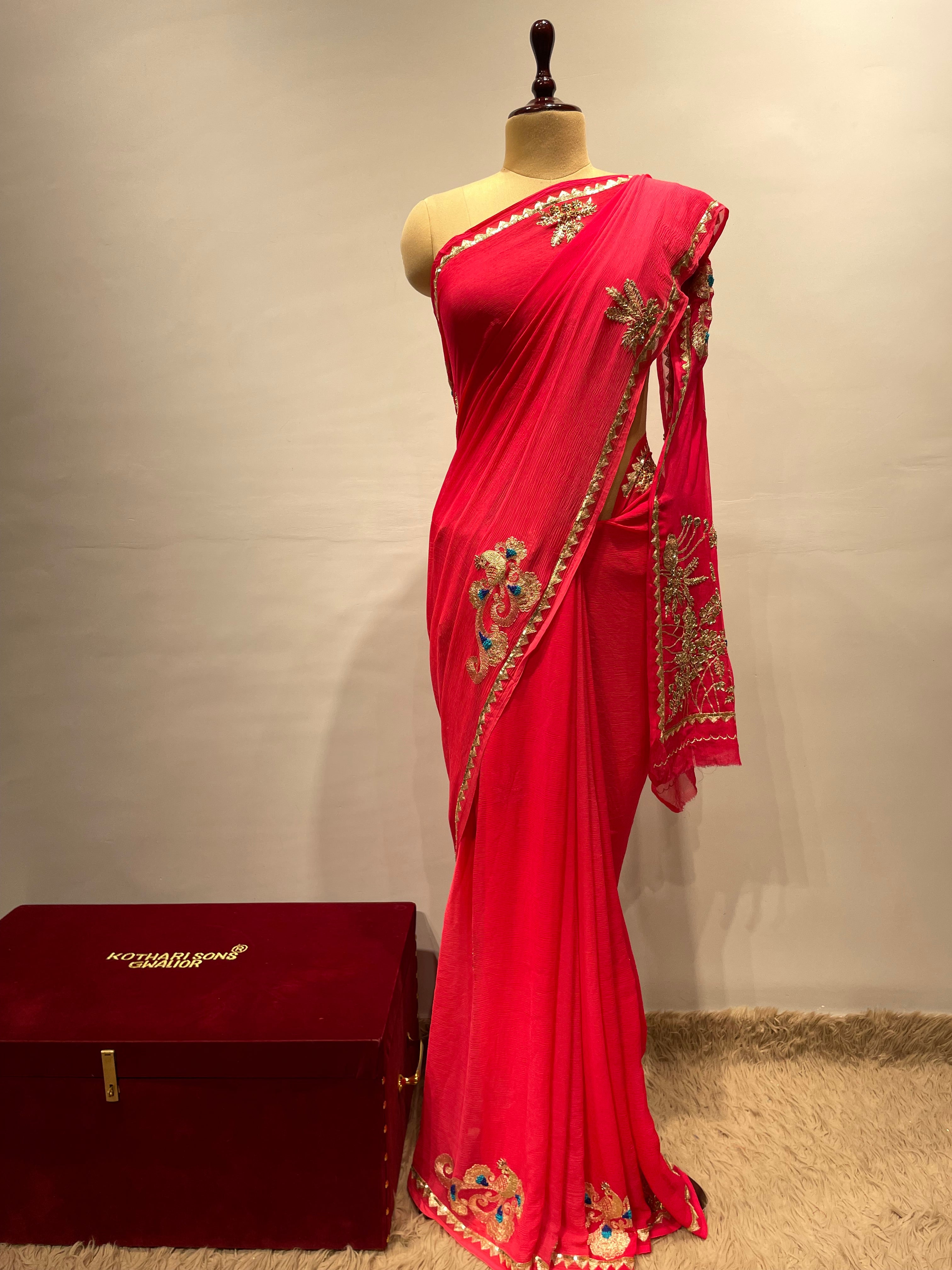 Buy Red Chiffon Saree With Gota Patti Work by ZARI JAIPUR at Ogaan Market  Online Shopping Site