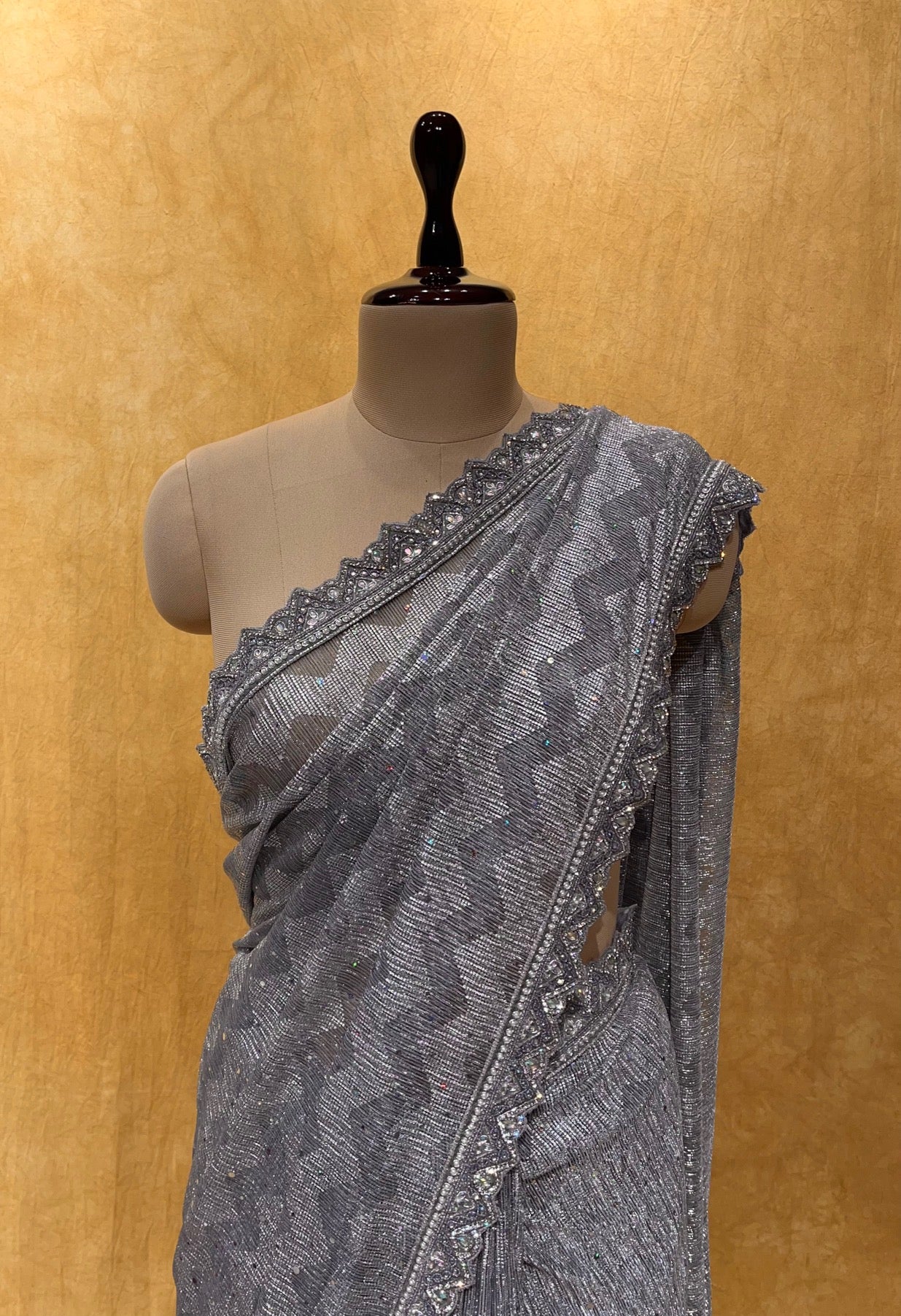 Grey Banarasi Silk Saree With Zari Woven Work 4780SR09