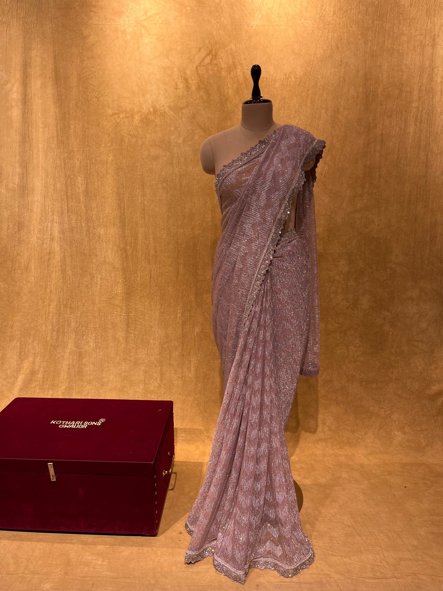 Embroidered Lycra Shimmer(Elastane) Saree in Magenta and Pink : SJN7583