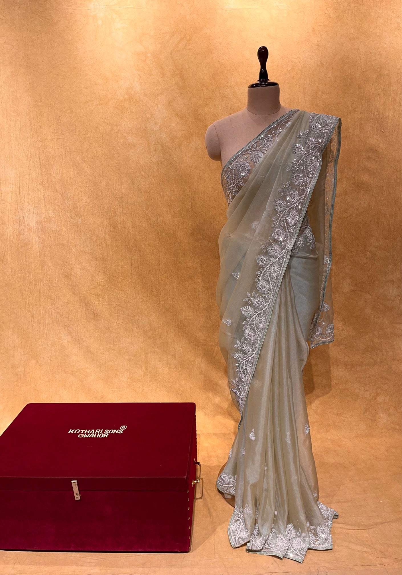 PISTA GREEN COLOUR ORGANZA SAREE EMBELLISHED WITHSEQUINS & PEARL WORK