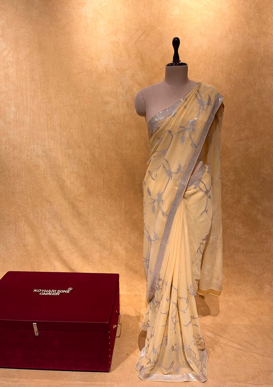 YELLOW COLOUR PURE GEORGETTE EMBROIDERED SAREE EMBELLISHED WITH SEQUINS WORK