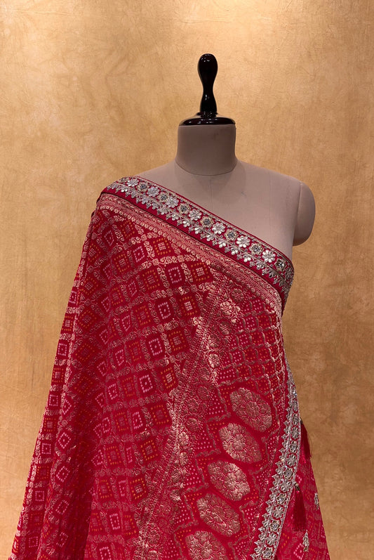 (DELIVERY IN 30 DAYS) HOT PINK COLOUR GEORGETTE KHADDI WORK EMBELLISHED WITH GOTA PATTI WORK