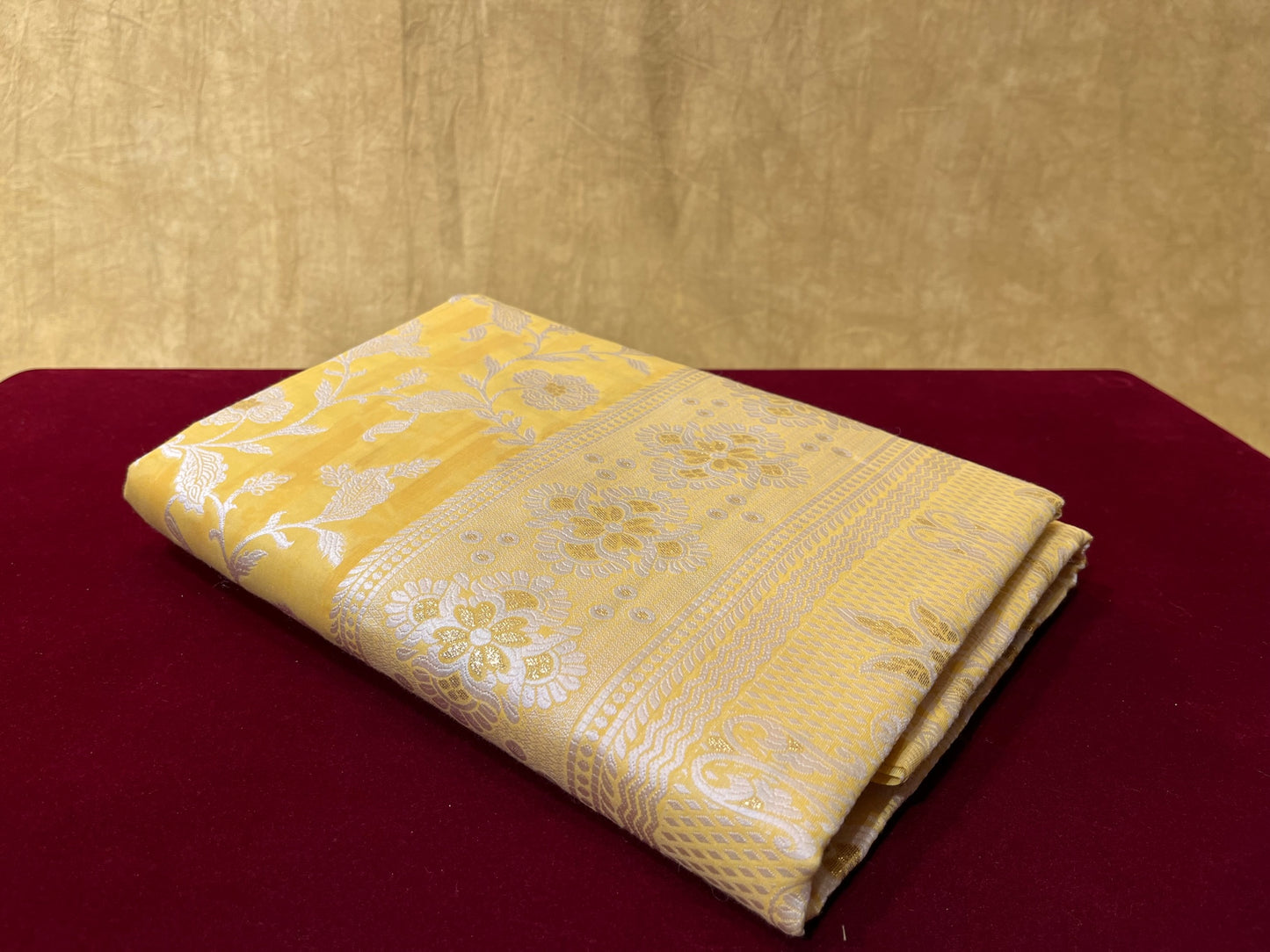 YELLOW COLOUR COTTON SAREE WITH RESHAM WEAVE