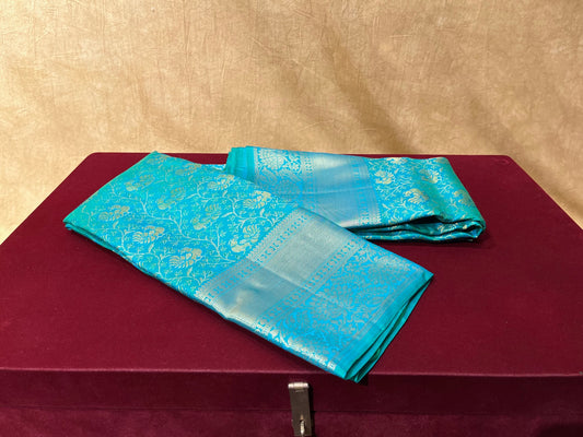 AQUA BLUE COLOUR KANJIVARAM SILK SAREE WITH ZARI WEAVE