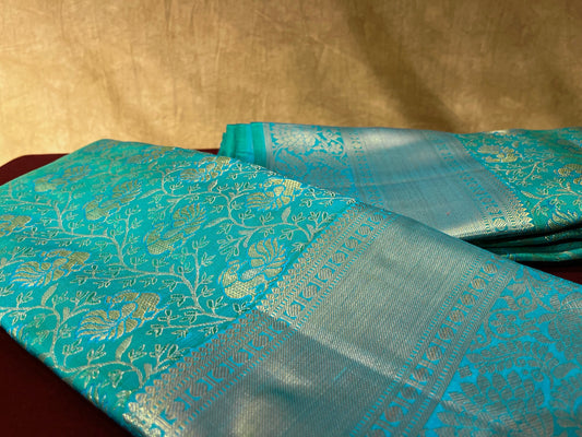 AQUA BLUE COLOUR KANJIVARAM SILK SAREE WITH ZARI WEAVE