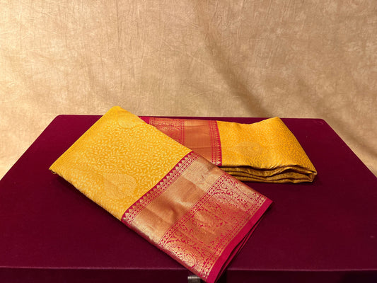 YELLOW COLOUR KANJIVARAM SILK SAREE WITH CONTRAST BORDER