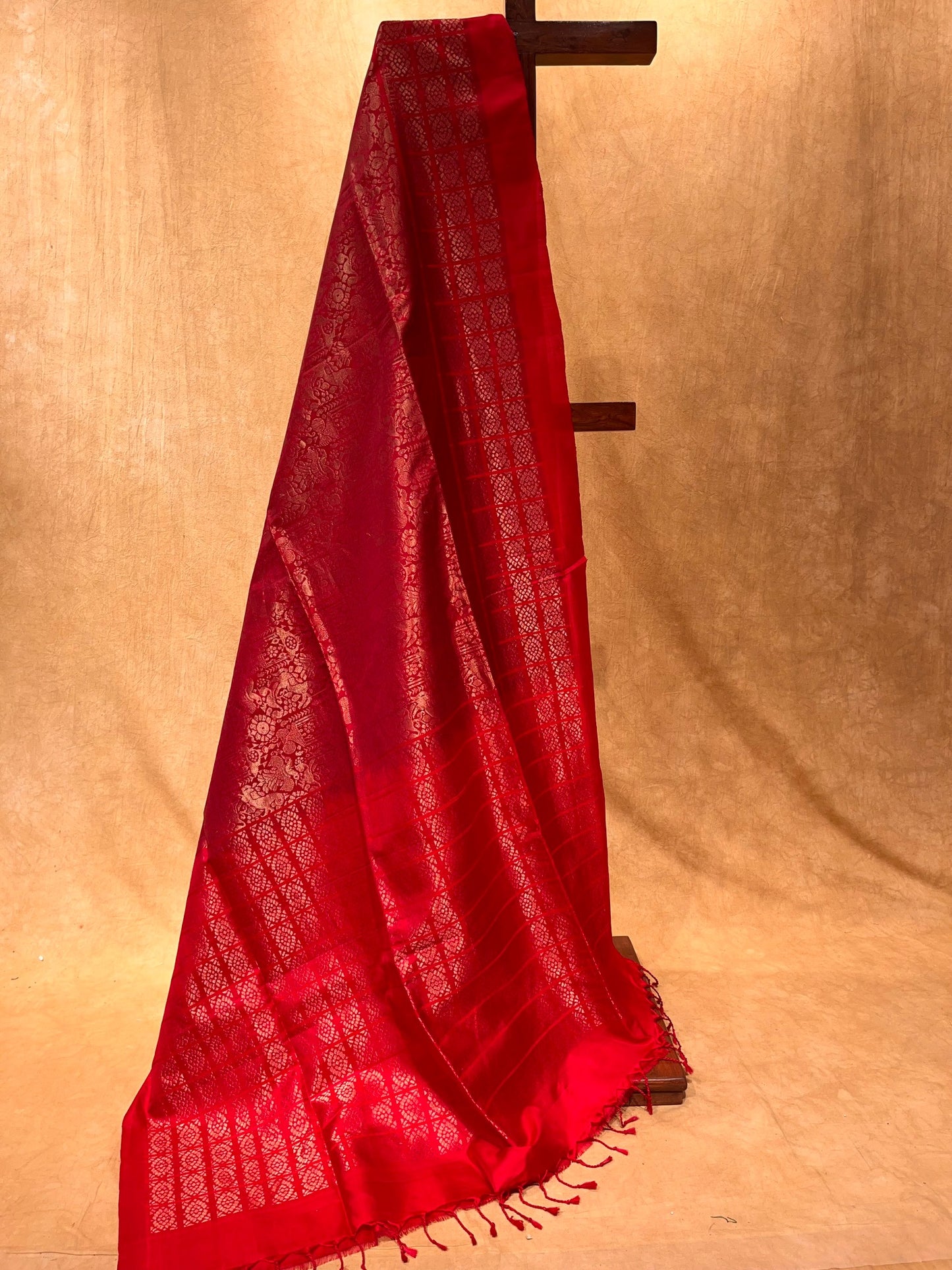 RED COLOUR DHARMAVARAM SILK SAREE WITH ZARI WEAVE