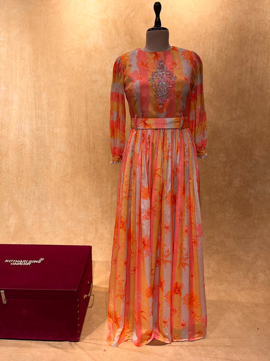 (DELIVERY IN 25-30 DAYS) MULTI COLOUR CHINON EMBROIDERED GOWN