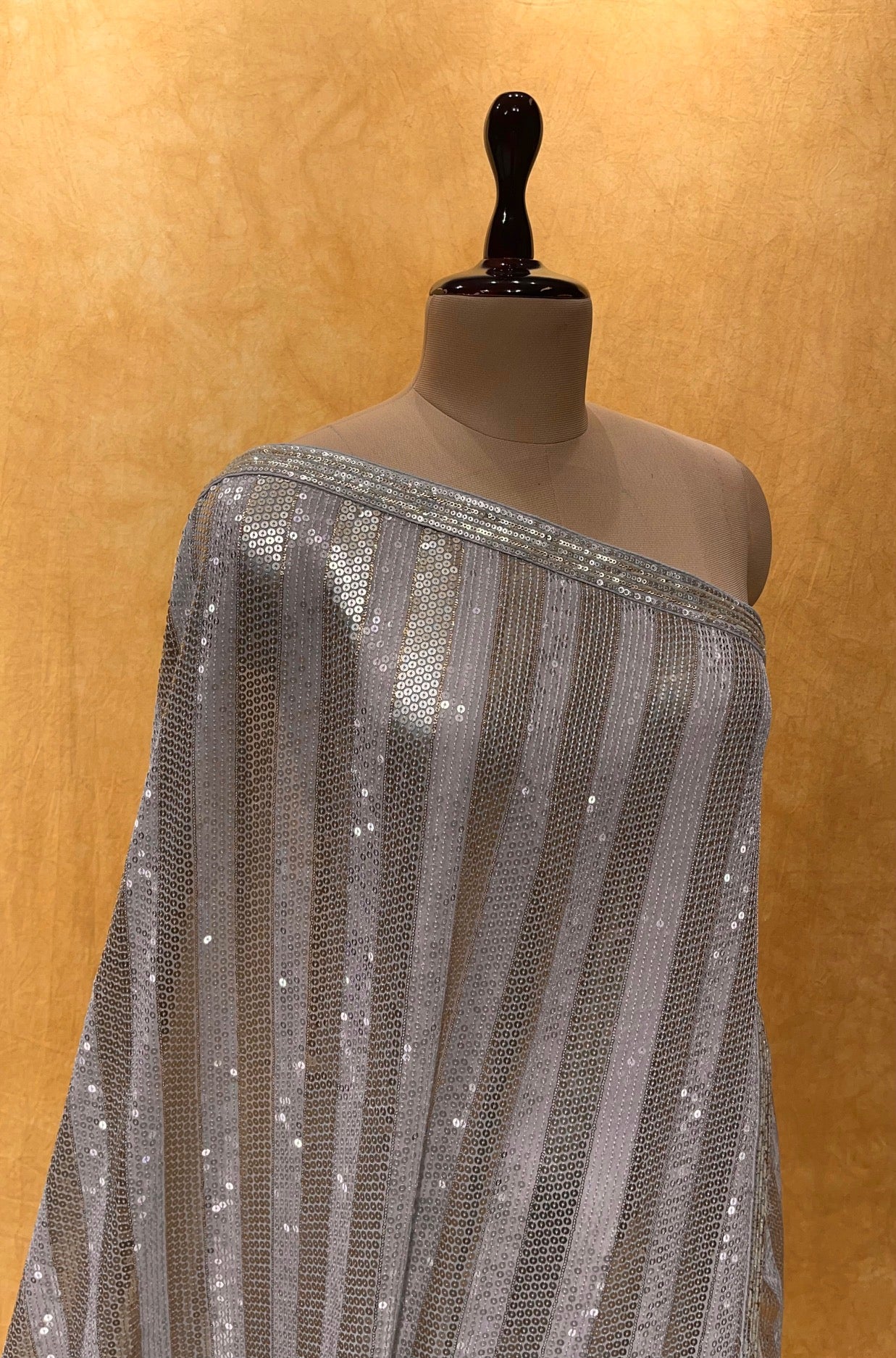 (DELIVERY IN 25 DAYS) GREY COLOUR GEORGETTE SEQUINS SAREE