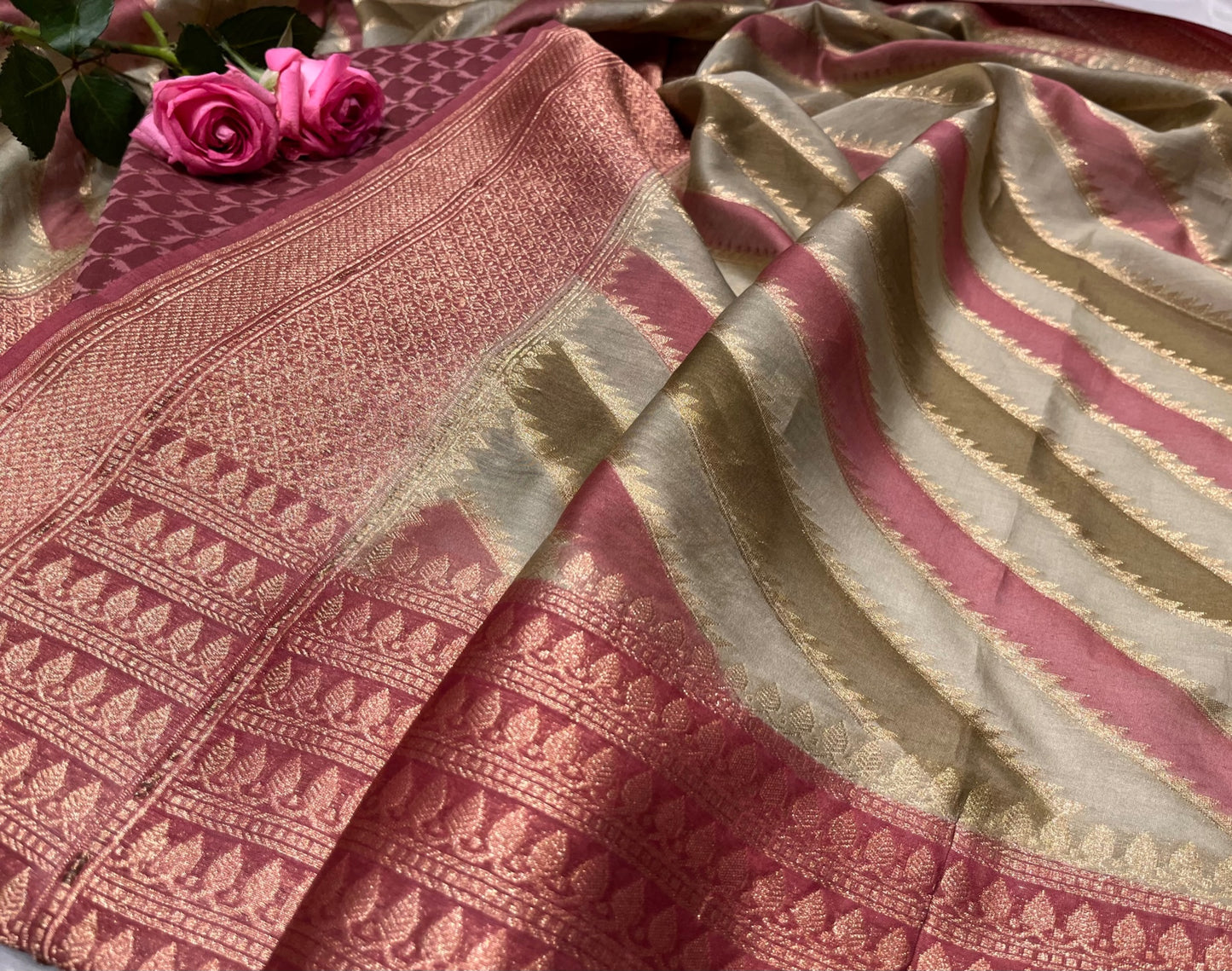 (DELIVERY IN 30 DAYS) ONION PINK COLOUR UNSTITCHED CHANDERI SUIT EMBELLISHED WITH ZARI WEAVES