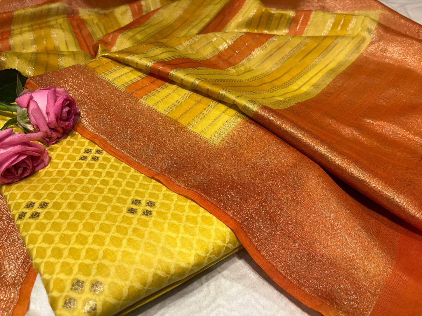 (DELIVERY IN 25 DAYS) YELLOW COLOUR CHANDERI UNSTITCHED SUIT EMBELLISHED WITH ZARI WEAVES