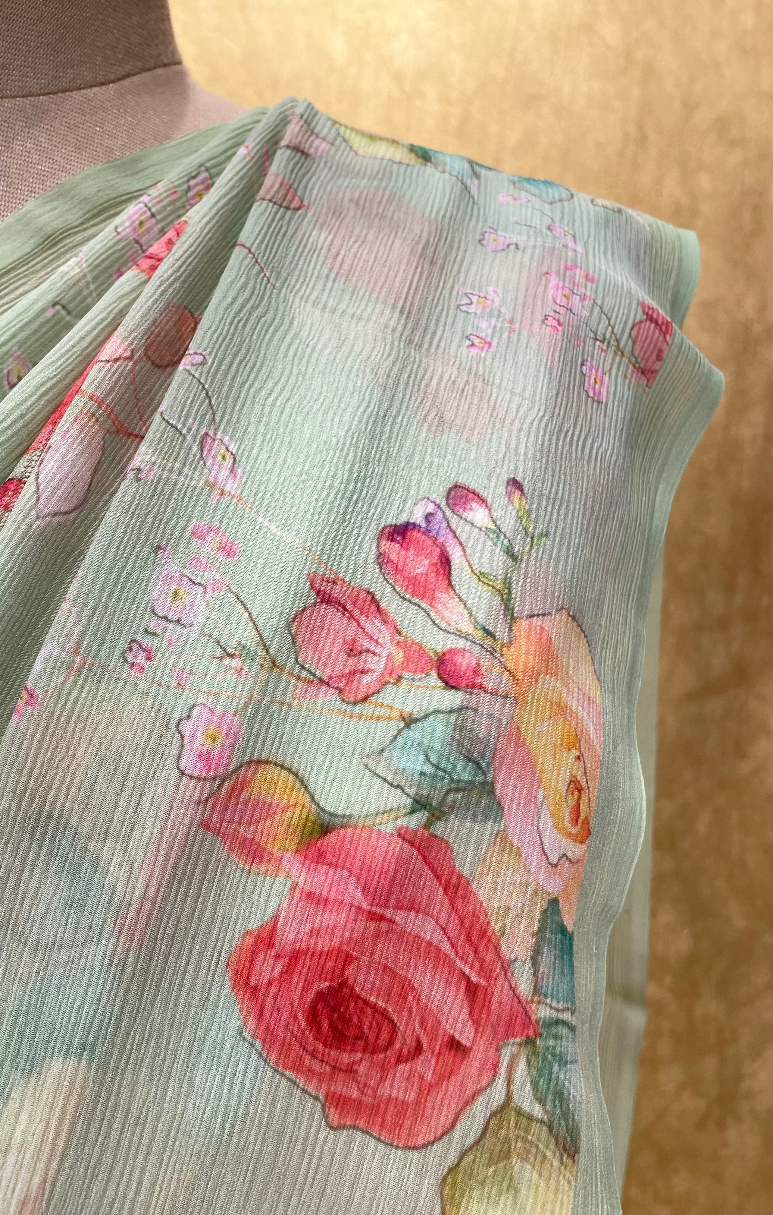 Buy Blue Pure Chiffon Printed Rose Saree With Running Blouse For Women by  Nazaakat by Samara Singh Online at Aza Fashions.