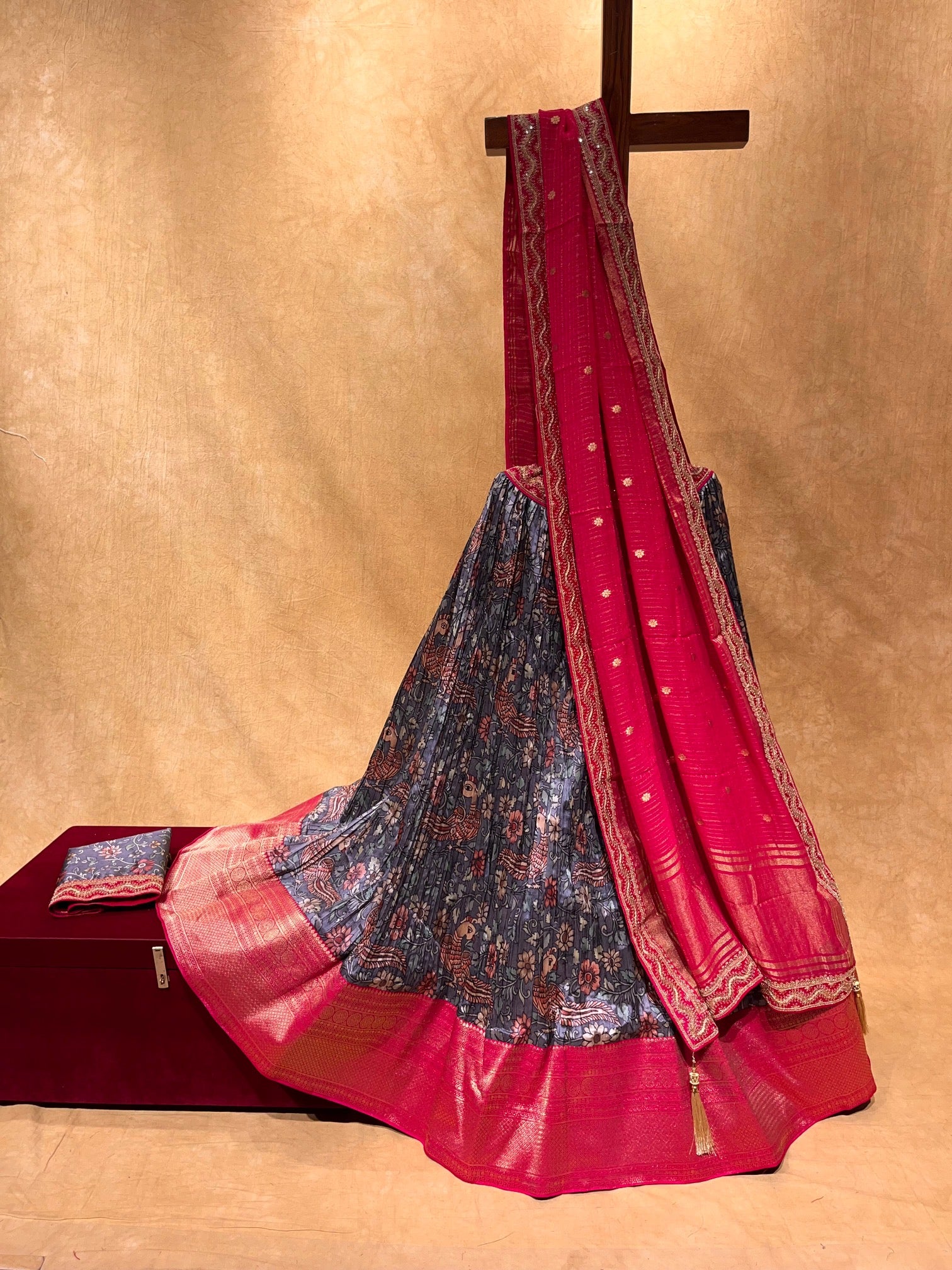 Banarasee Chanderi Cotton Salwar Kameez Fabric With Antique Zari & Con