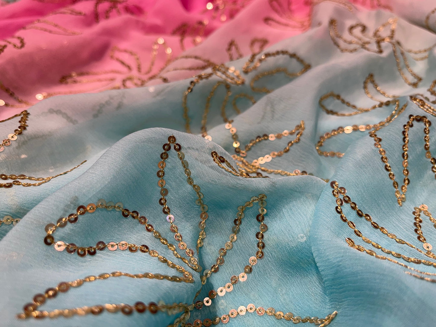 SHADED PURE CHIFFON SAREE EMBELLISHED WITH HAND EMBROIDERED SEQUINS WORK