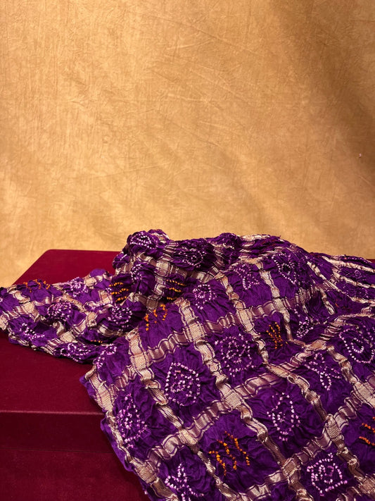 PURPLE COLOUR BANDHEJ BANDHANI GHARCHOLA SAREE