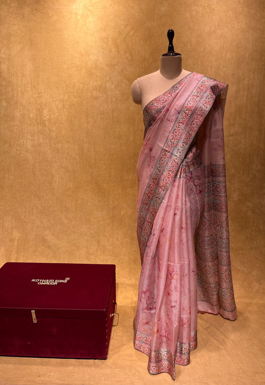 PINK COLOUR PRINTED KOTA DORIA SAREE