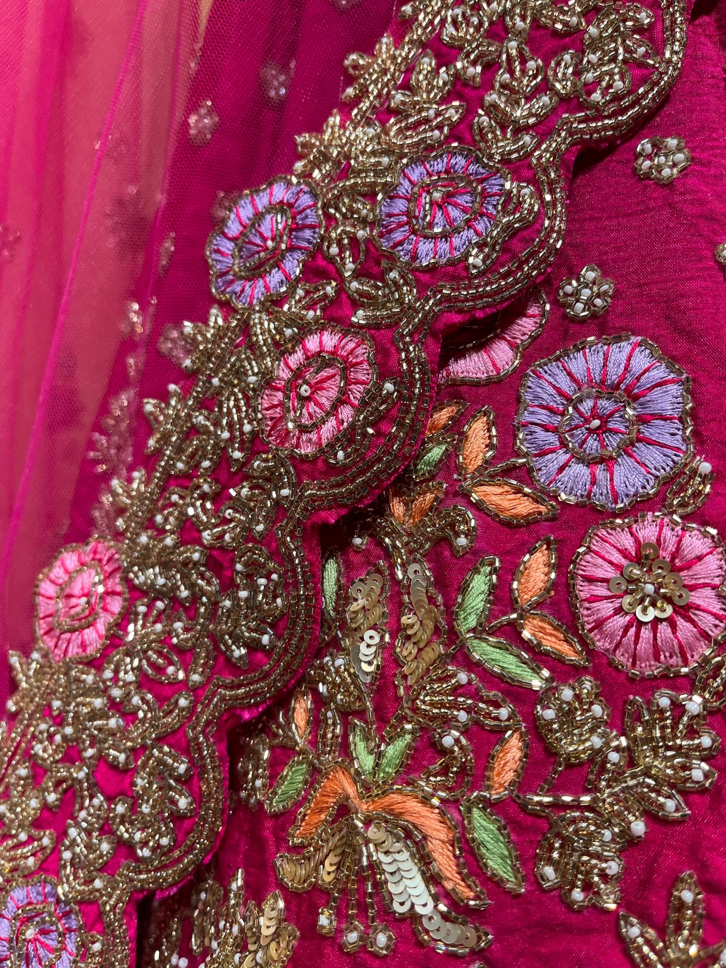 RANI PINK COLOUR SILK HAND EMBROIDERED BRIDAL LEHENGA EMBELLISHED WITH CUTDANA & SEQUINS WORK