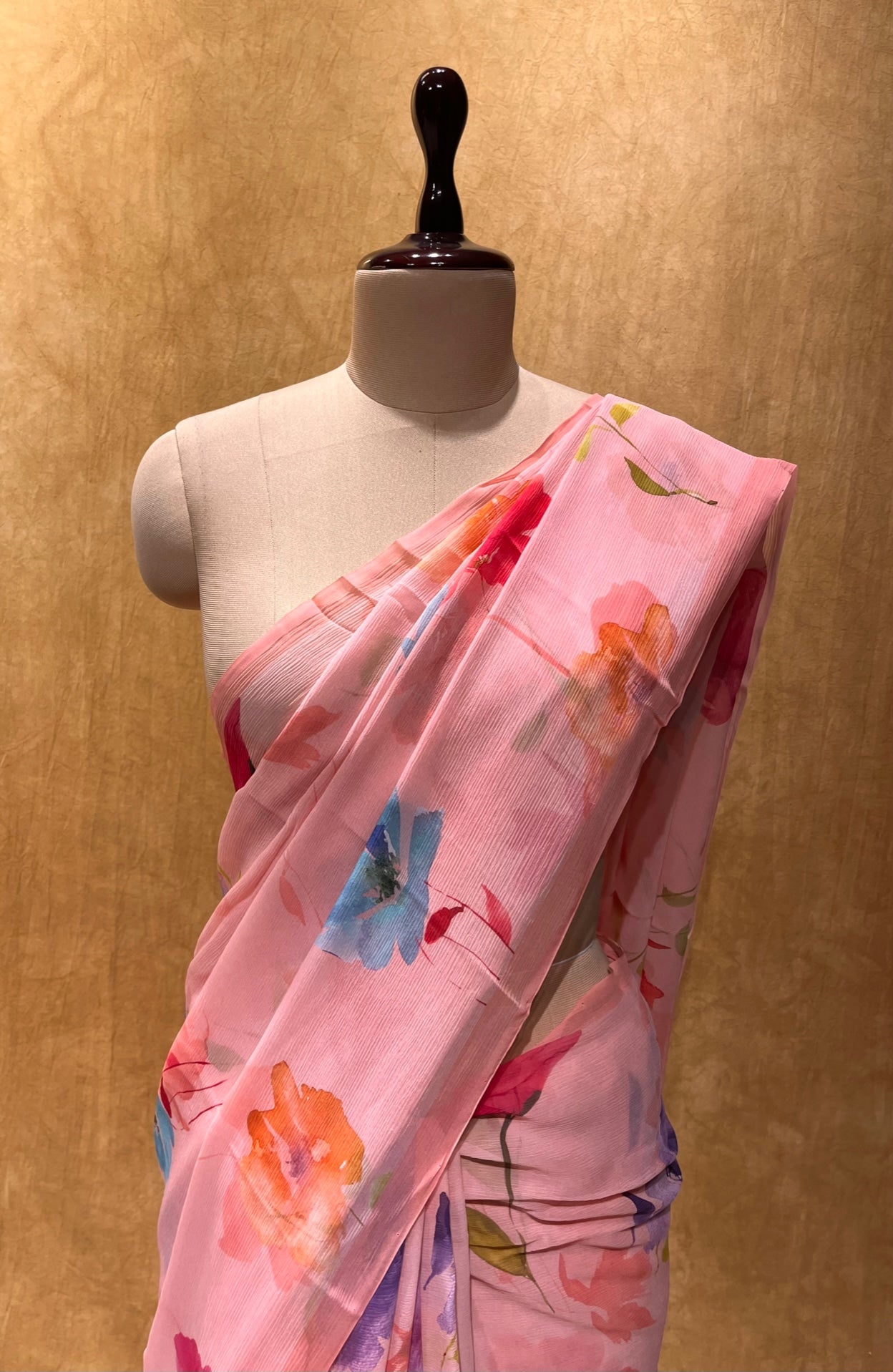 (DELIVERY IN 30 DAYS) PINK COLOUR PURE CHIFFON PRINTED SAREE