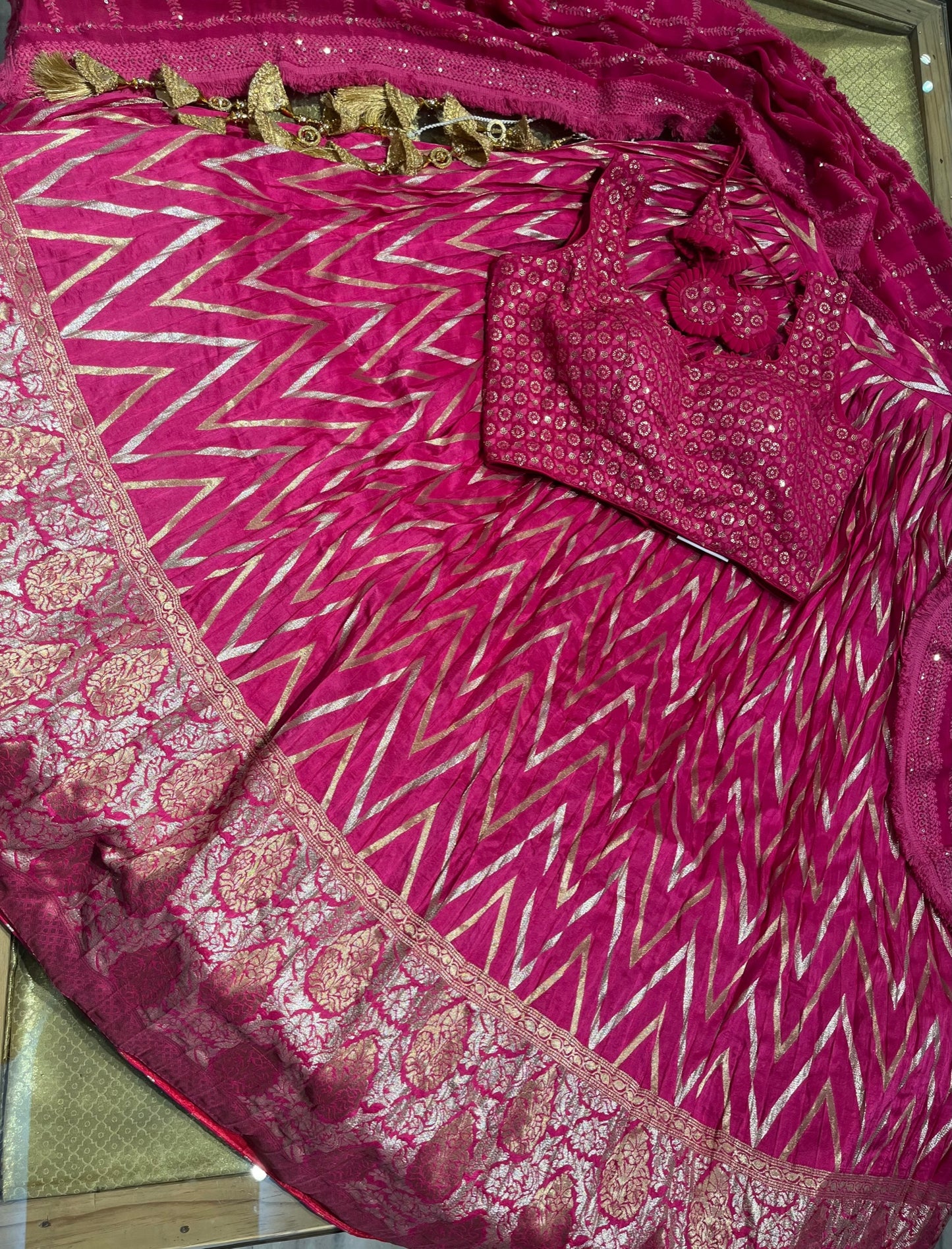 (DELIVERY IN 30 DAYS) HOT PINK COLOUR SILK LEHENGA EMBELLISHED WITH SEQUINS WORK BLOUSE & GEORGETTE DUPATTA