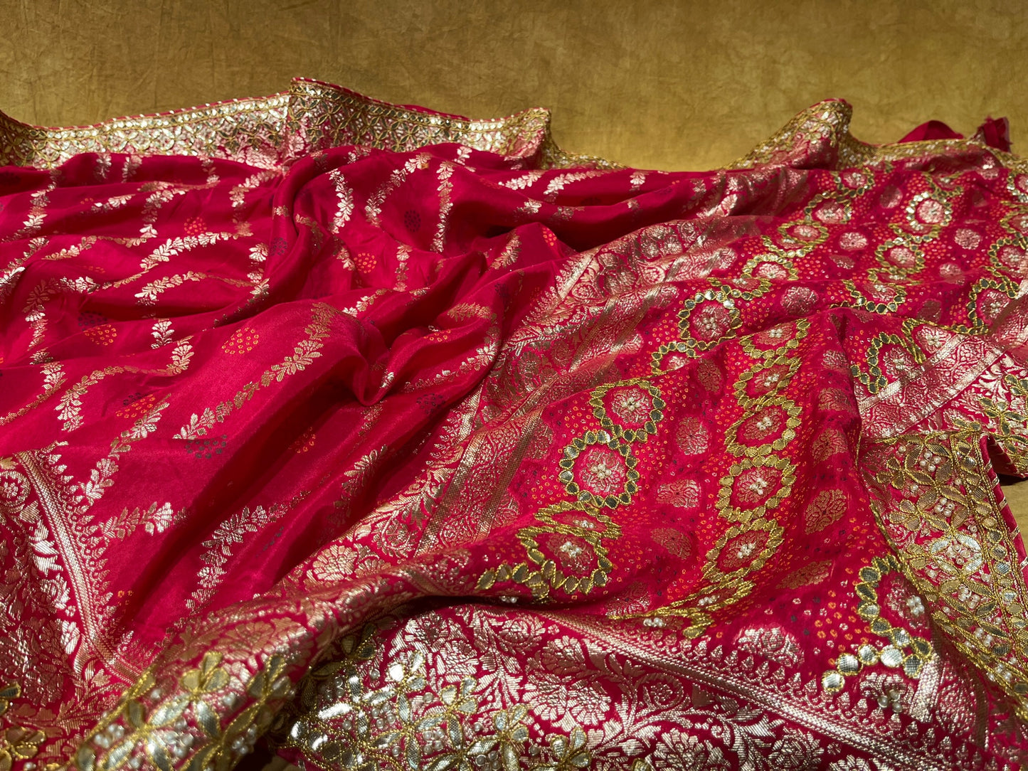 (DELIVERY IN 25-30 DAYS) HOT PINK COLOUR DOLA SILK SAREE EMBELLISHED WITH GOTA PATTI WORK