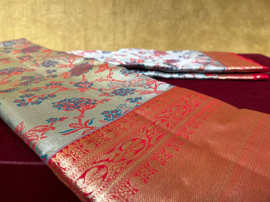 MINT GREEN COLOUR KANJIVARAM SILK SAREE WITH CONTRAST BORDER & PALLA