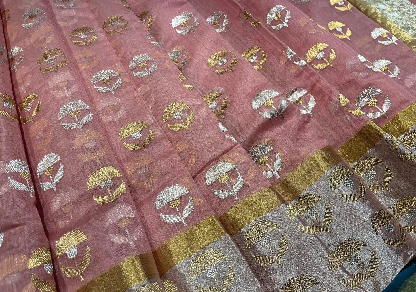 PASTLE PINK COLOUR CHANDERI SAREE EMBELLISHED WITH ZARI BORDER & BUTTA