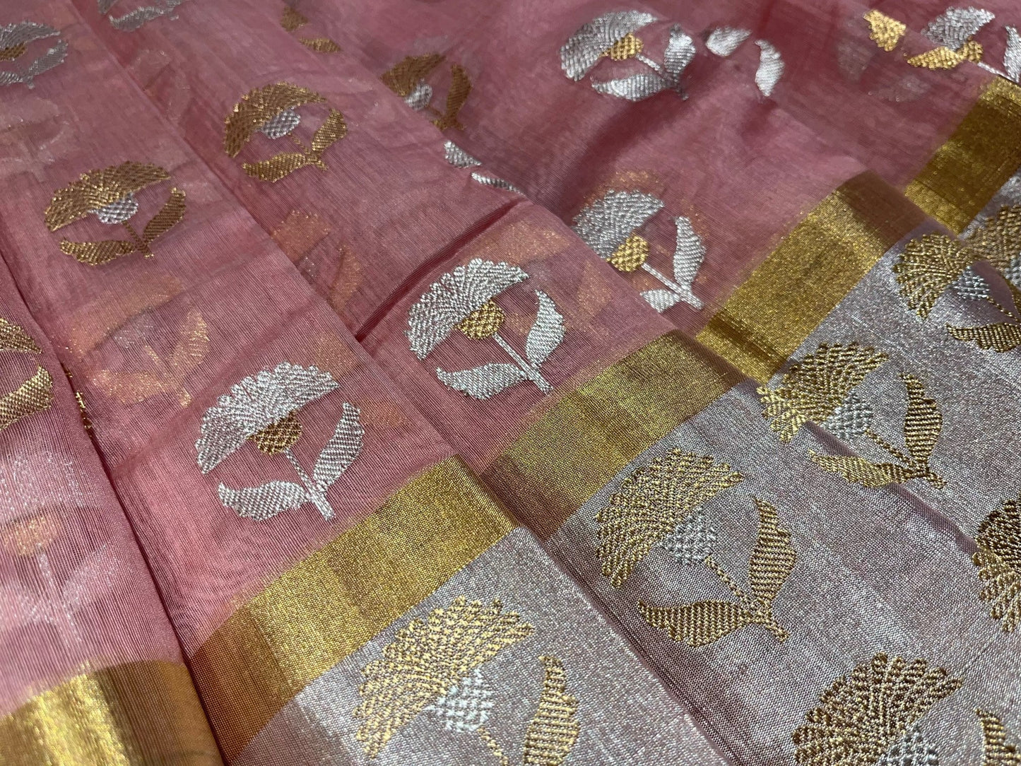 PASTLE PINK COLOUR CHANDERI SAREE EMBELLISHED WITH ZARI BORDER & BUTTA