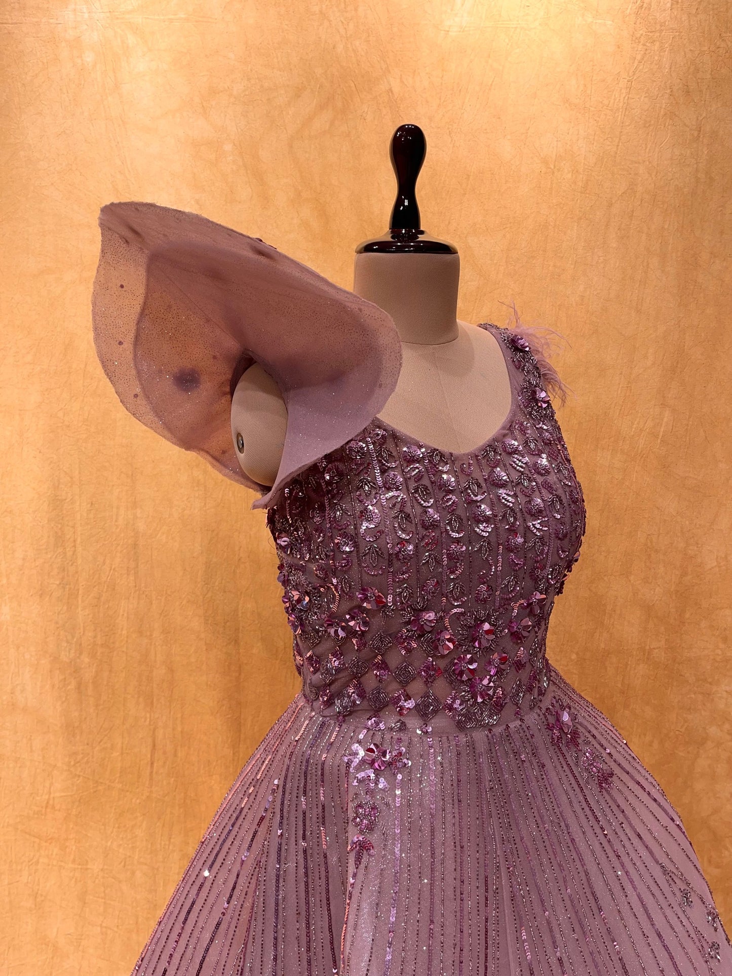 LAVENDER COLOUR BRIDAL GOWN EMBELLISHED OUFITS WITH CUTDANA & SEQUINS WORK