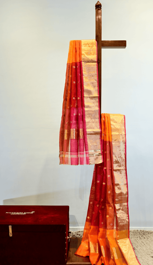 PURE CHANDERI SILK RANGKAT DUPATTA WITH TISSUE BORDER - Kothari Sons