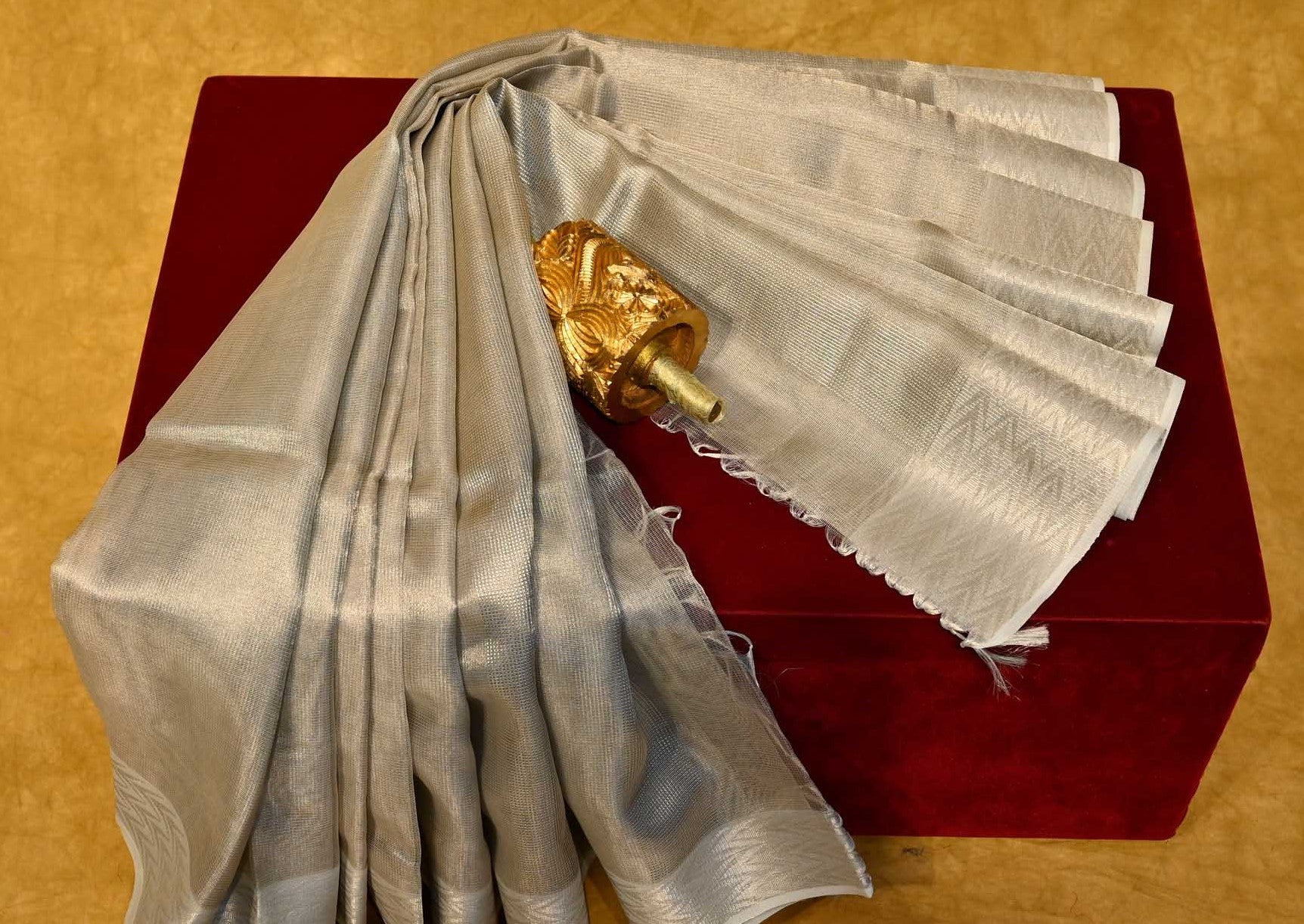 SILVER TISSUE SAREE WITH WEAVED BORDER