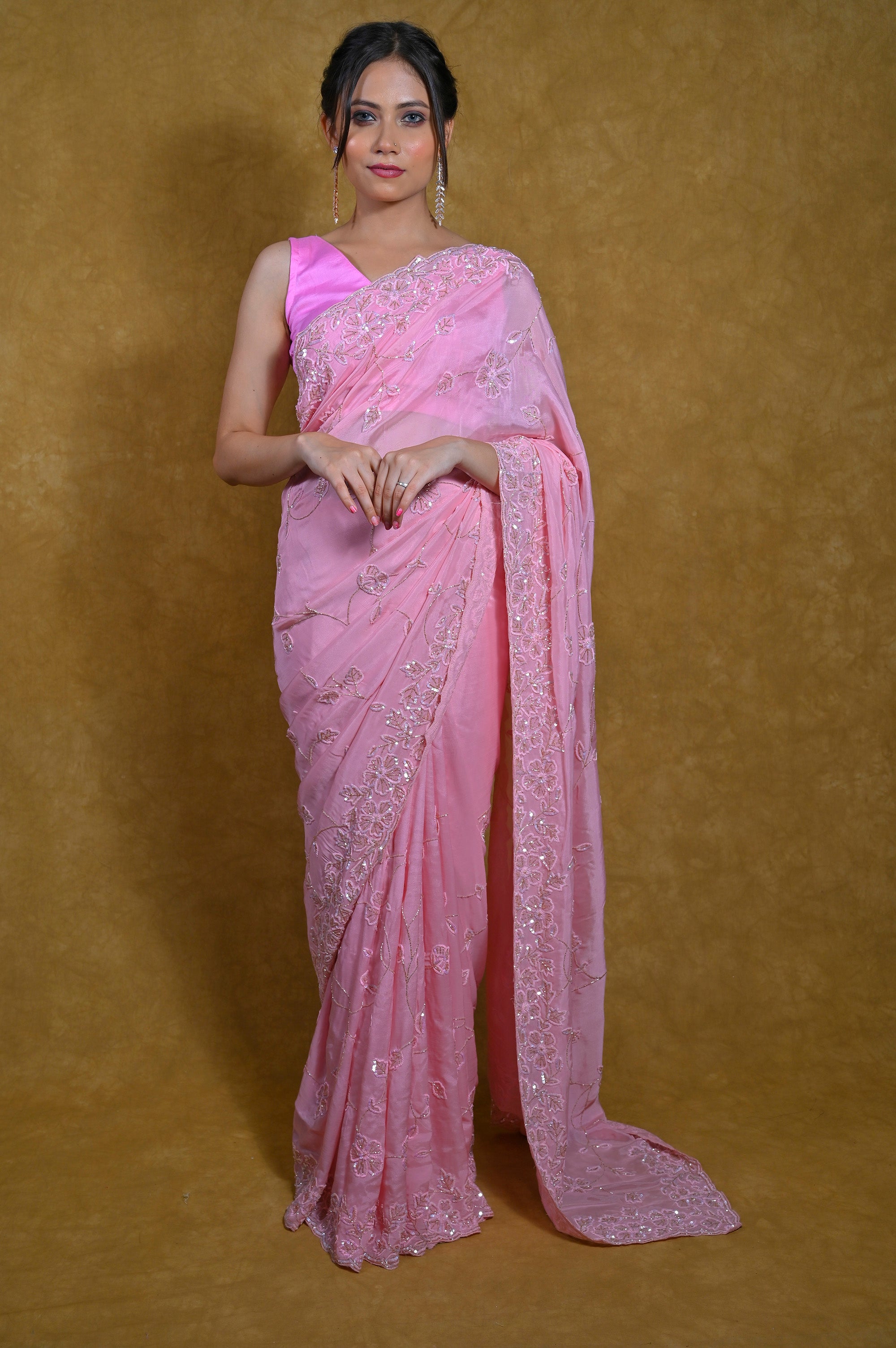 Buy Fancy Pink Saree for women Online | Zeel Clothing | Color: Pink