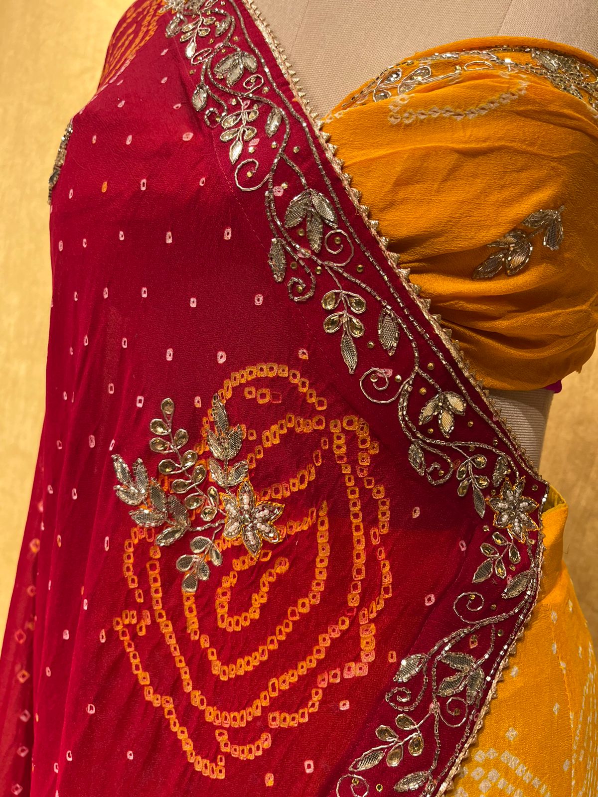 Buy Parth Fashion Women/Girls Traditional/Casual Bandhani Bandhej Kota  Doria With Big Gota Patti Hand Work Border Ready to Wear Lehenga & Dupatta  With Unstitched Blouse at Amazon.in