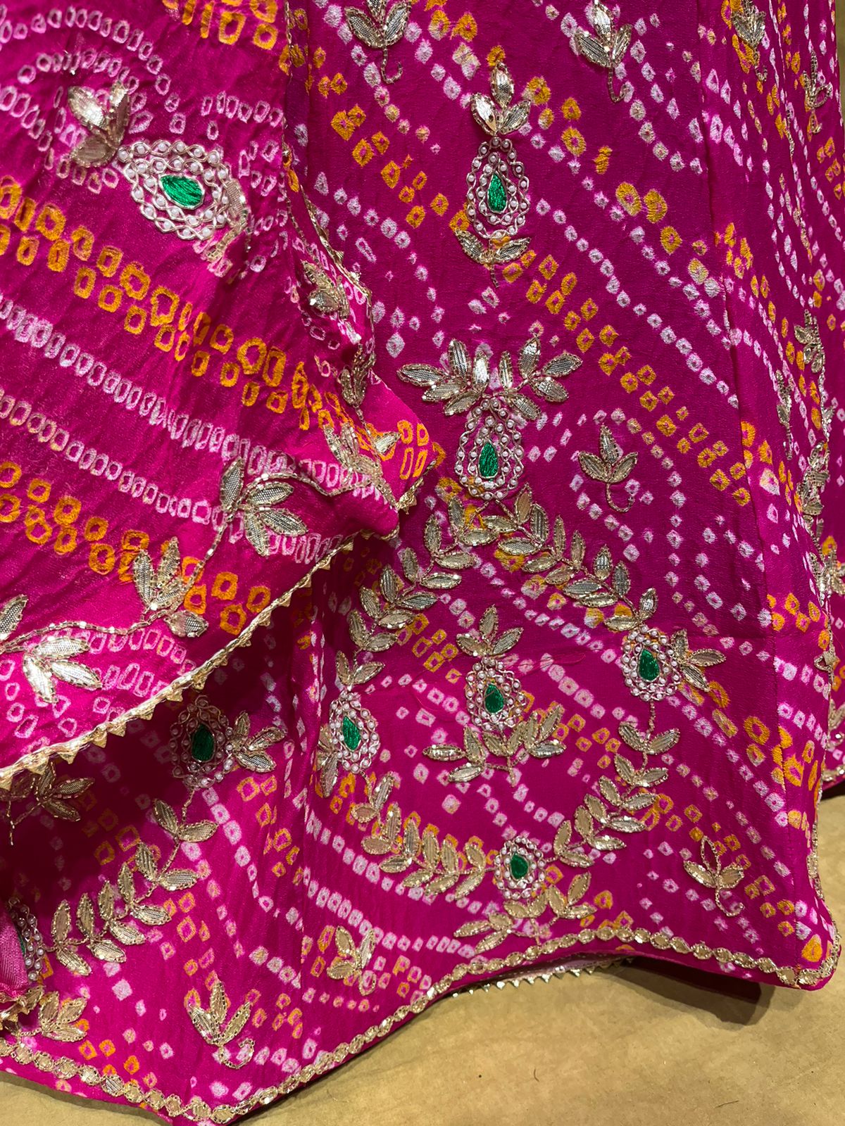 Buy Indian Rajasthani Designer Bandhej Silk Lengha With Heavy Aari Work  Gota Patti Lace Border Wedding Lehenga Online in India - Etsy